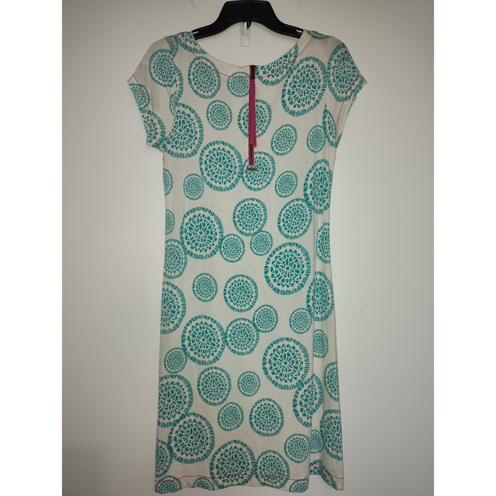 Hatley Womens Teal White Medallion Print Jersey Knit Shift Dress Pink Zip Small - Picture 2 of 5